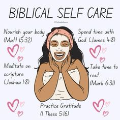 a woman with her hands on her face and the words biblical self care