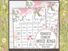 the romantic comedy movie bingo game with flowers on it