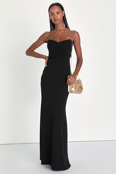 Black Mermaid Dress - Bustier Maxi Dress - Strapless Maxi Dress - Lulus Formal Dresses Long Black, Strapless Dress Wedding Guest, Black Formal Dresses Long, Black Formal Dresses, Dramatic Dress, Black Mermaid Dress, Inexpensive Prom Dresses, Dramatic Dresses, Mermaid Maxi Dress