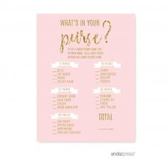 what's in your purse? pink and gold baby shower game