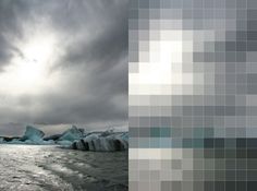 an image of some icebergs in the water and one is on a wall