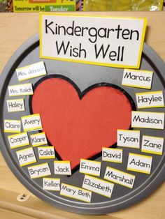 a bulletin board with words written on it and a red heart in the middle that says, kindergartten wish well