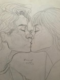 a drawing of two people kissing and one is holding his head to the other's face