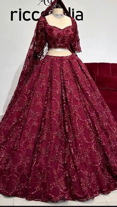 maroon lehnga with short blouse with half sleeve. Dark Red Lengha, Maroon Bridal Dress, Dark Red Lehenga, Lehnga Designs Indian Weddings Simple, Lehnga Designs Indian Weddings, Sangeet Dress, Latest Bridal Lehenga Designs, Unwritten Rules, Indian Henna