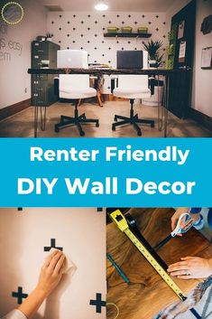 a collage of photos with the words renter friendly diy wall decor