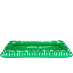 an inflatable rectangular green tray with white lines on the bottom and sides is shown