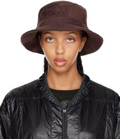 Polyester fleece bucket hat in brown. · Quilted brim · Logo embroidered at face · Mesh lining Supplier color: Brown Embroidered Bucket Hat, Brown Hats, Online Shopping Clothes, Logo Embroidered, Apparel Accessories, Top Brands, Bucket Hat, Accessories Hats, Women Accessories