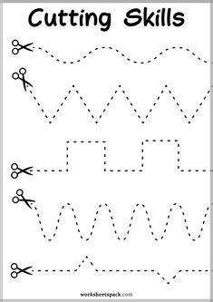 cutting skills worksheet with scissors and dotted lines