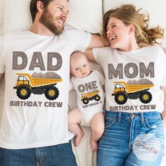 Celebrate your baby's 1st birthday with the Construction One and Digging It t-shirt. It's the perfect construction-themed matching family shirt to celebrate your 1st birthday baby boy. SHIRT DETAILS * Bella+Canvas - Adult, Youth, and Toddler shirts * Rabbit Skins - Baby shirts and bodysuits * Next Level - Women's tank tops * Gildan - alternative option if the primary brand is out of stock * 100% soft cotton SIZING * Our shirts are unisex - Run true to size and have a relaxed fit. Order one size smaller for a further slim fit. * If you are unsure about what size to order, please refer to the size chart in the photos or reach out to us. * To measure, lay your favorite shirt flat. Measure armpit to armpit and the length, then compare to the size chart in the photos. * Incorrect size can not b 2nd Birthday Boy Themes Unique, Construction Birthday Party Shirts, Construction Party Shirts, Im Diggin Being 3 Shirt, Construction Birthday Party Shirt, Dump Truck Party Shirt, Personalized T-shirt For First Birthday On Father's Day, 2nd Birthday Construction Shirt, Construction Birthday Shirt