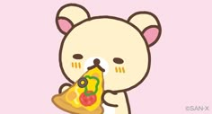 a cartoon bear eating a slice of pizza