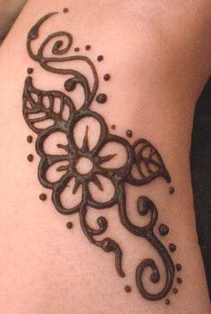 a close up of a tattoo on the side of a person's leg with an intricate design