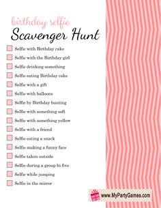 a birthday scavenger hunt with pink and white stripes