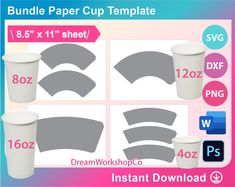 paper cup templates with different shapes and sizes to choose from, including the top one for