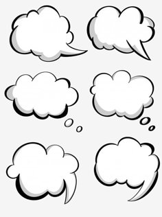 four different types of speech bubbles with one empty thought bubble and the other half empty