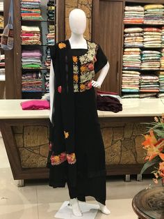 A stunningly marvellous outfit. This outfit features kashmiri zari/tilla and aari fusion embroidery on the neckline of shirt, embroidery on sleeves and 2 sided embroidered borders on the dupatta with floral booties all over.- - - - - - - - - - - - - - - - - - - - Product DetailsCondition: Brand NewF A B R I CShirt: Viscose GeorgetteDupatta: Viscose GeorgetteLower: Indian CrepeUnstitched47+ inches of Shirt Length and sleeves upto 3 quarters.Care Instructions: Dry Clean Only✿Subscribe to our Newsl Embroidered Semi-stitched Floor-length Churidar, Unstitched Embroidered Palazzo Set In Dola Silk, Unstitched Resham Embroidered Kurta, Festive Designer Semi-stitched Salwar Kameez, Semi-stitched Bollywood Salwar Kameez With Zari Work, Floor-length Embroidered Salwar Kameez For Diwali, Chinon Sets With Intricate Embroidery For Diwali, Designer Semi-stitched Anarkali Set With Resham Embroidery, Unstitched Dola Silk Palazzo Set With Dabka Work