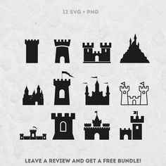 castle silhouettes are shown in black and white, with the text leave a review and get a free bundle