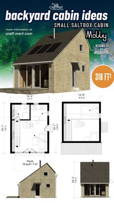 the back yard cabin is shown with measurements for each room and floor plans to fit into it