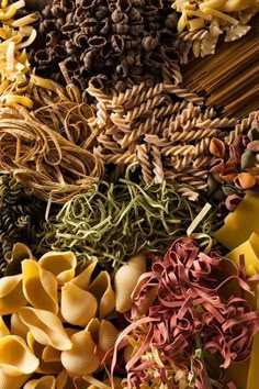 many different types of pasta on display together