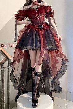 Lolíta Style, Halloween Woman Costumes Ideas, Dark Prom Dress, Blue High Low Dress, Halloween Dresses, Red Black Dress, Wedding Halloween, Costume For Women, Dark Blue Dress