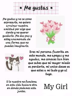 a poster with words and pictures on it that say, me gustas i love you