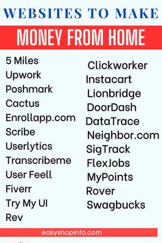 the words that describe how to make money from home are shown in red and white