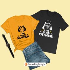 two t - shirts that say i am your mother and darth vader