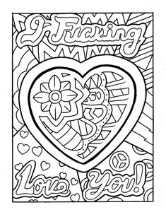 a coloring page with a heart and the words i love you