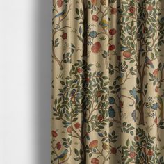 a curtain with birds and flowers on it