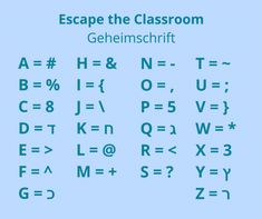 some type of font and numbers on a blue background with the words escape the classroom