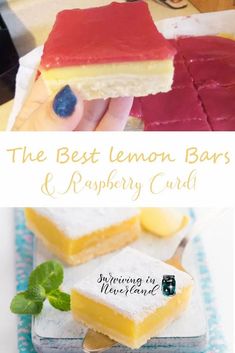 the best lemon bars and raspberry card is on display in this collage