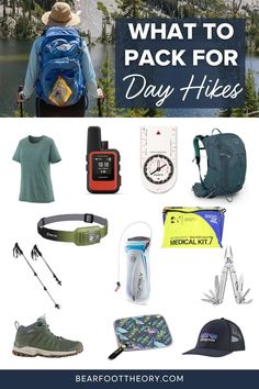 what to pack for day hikes with text overlay