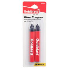 two blue crayon pens in packaging on a white background with the words goldblaar