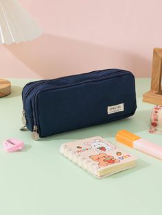 Cute Blue Pencil Case For Everyday Use, Shein Pencil Case, Trendy Blue Rectangular Pencil Case, Cute Rectangular Pencil Case For Storage, Cheap Pencil-shaped Case For School, School Supply Storage, Multi Layering