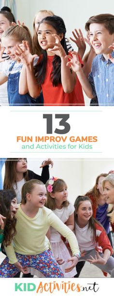 kids are playing with their hands together and the text reads, 13 fun imppo games for