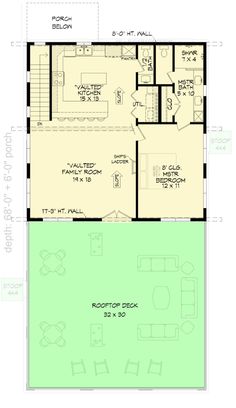 the floor plan for a two story house with an attached garage and living room area