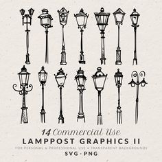 various street lamps with the text, commercial use lamppost graphics ii