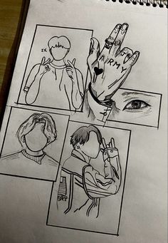 a drawing of various hand gestures on a piece of paper