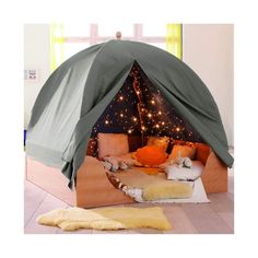 a child's play tent with lights inside