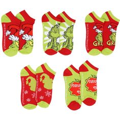 Dive into the whimsical world of Dr. Seuss with the captivating The Grinch low-cut ankle socks 5-pack. Perfectly capturing the essence of everyone's favorite holiday mischief-maker, each pair is a delightful tribute to the unique character that has entertained generations. They are a celebration of a character that has brought joy and laughter to many, promising to add a dash of whimsy and nostalgia to your daily ensemble. Made of a 98% polyester and 2% spandex fabric blend. Grinch Characters, Dr Seuss Grinch, Dr Seuss The Grinch, Grinch Santa, Christmas Tale, Boys Socks, Holiday Attire, Christmas Nightwear, Sock Packs