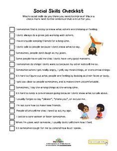 Which social skills do you think you need to improve? Place a checkmark next to the sentence that is true for you.This worksheet is a fillable PDF which means that it can be clicked and typed into directly on a device. It is convenient for distance learning and telehealth services! Click here to learn more about how to use fillable PDFs.Spanish Version Included!****This worksheet can be opened in Google Slides allowing for client to use available tools to complete worksheet. Link can be found on Social Skills Worksheets, Future Therapist, Therapy Printables, Therapeutic Worksheets, Counseling Corner, Social Communication Skills, School Guidance Counselor, Manners For Kids, Guidance Counselor