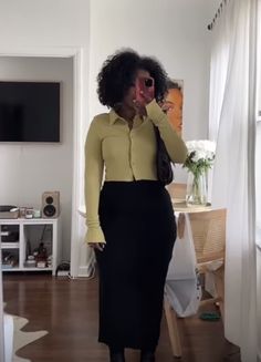 Cute Day Outfits Black Women, Flared Sleeve Sweater, Modest Outfits For Summer Casual, Aesthetic Work Outfits Women, Modest Fashion Skirts, Vibrant Outfits For Women, Beautiful Modest Outfits, Black Fancy Outfits, Modest Outfits With Skirts