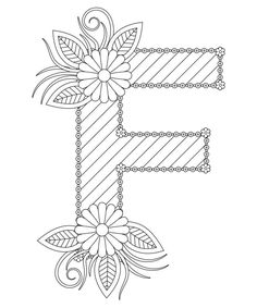 the letter f is decorated with flowers and chains