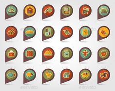 a set of flat icons with long shadows