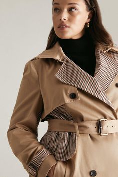 This Beautiful Coat Is From By Lydia Autumn '21, The Third Collection  Designed By Lydia Millen For Karen Millen. From The Daily Commute To Countryside Pursuits, This Tailored Trench Coat Solves Endless Sartorial Dilemmas. The Piece Features Contrasting Checked Patches, Double-Breasted Buttons And Classic Trench-Style Details Like A Belted Waist, Storm Flaps And Belt-Detailed Cuffs. Wear It With Any And Every Fall Ensemble For A Timeless Cold-Weather Look. Check Mix, Lydia Millen, Camel Coat, Karen Millen, Cold Weather, Double Breasted, Camel, Trench Coat, Plus Size