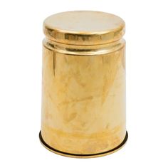 a gold colored metal container on a white background