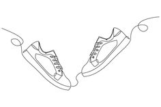 a pair of sneakers that are drawn in one continuous line on a white paper background