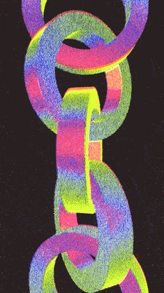 an abstract drawing of a colorful chain on a black background