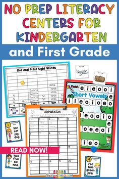 the no prep literacy centers for children and first grade are great to use in their homes