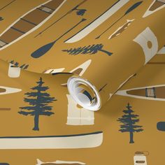 an image of a wallpaper with canoes and trees on it's surface