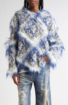 One of the 'destroyed argyles' from the brand's fall '24 collection, this roomily constructed V-neck sweater is a visual and textural mosaic grouted by blue-tinged furry fringe. 27 1/2" length (size Medium) V-neck Long sleeves Dropped shoulders 36% nylon, 24% wool, 22% acrylic, 18% alpaca Dry clean Made in Italy Designer Clothing Fall 24, V Neck Sweater, Blue Sweaters, Vneck Sweater, Neck Sweater, Alpaca, Clothing Items, Sweater Top, Designer Clothing